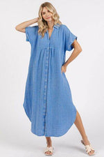 Mittoshop Mineral Wash V Neck Button Up Midi Shirt Dress for a perfect OOTD – dress to impress outfits from Amexza