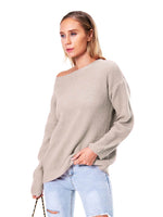 Boat Neck Drop Shoulder Long Sleeve Sweater for a perfect OOTD – dress to impress outfits from Amexza