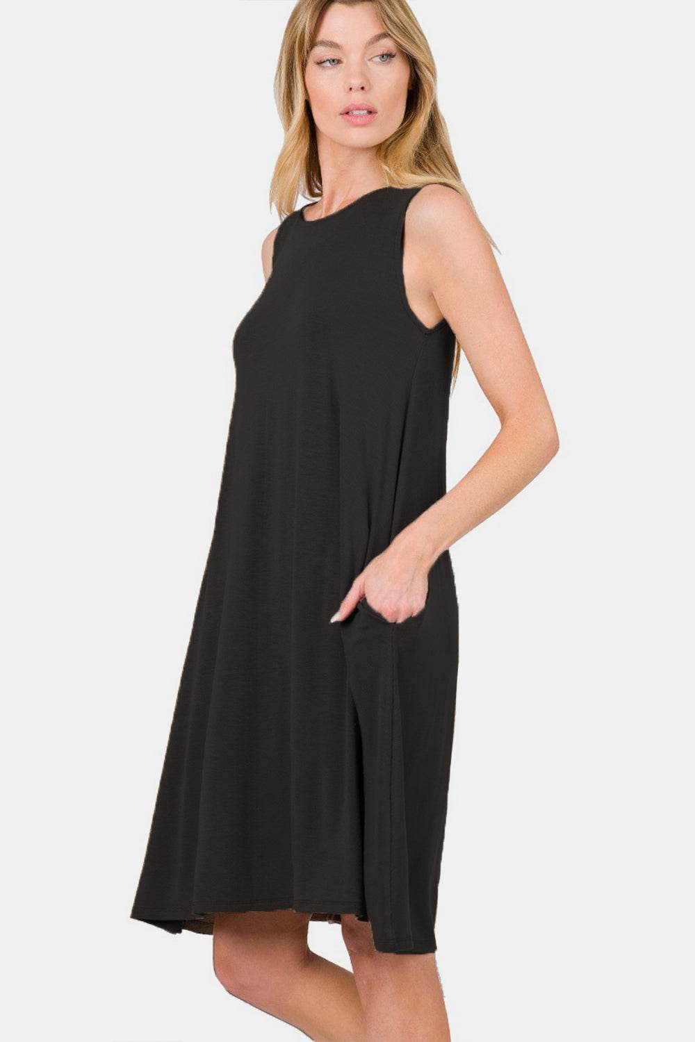 Zenana Full Size Sleeveless Flared Dress with Side Pockets for a perfect OOTD – dress to impress outfits from Amexza