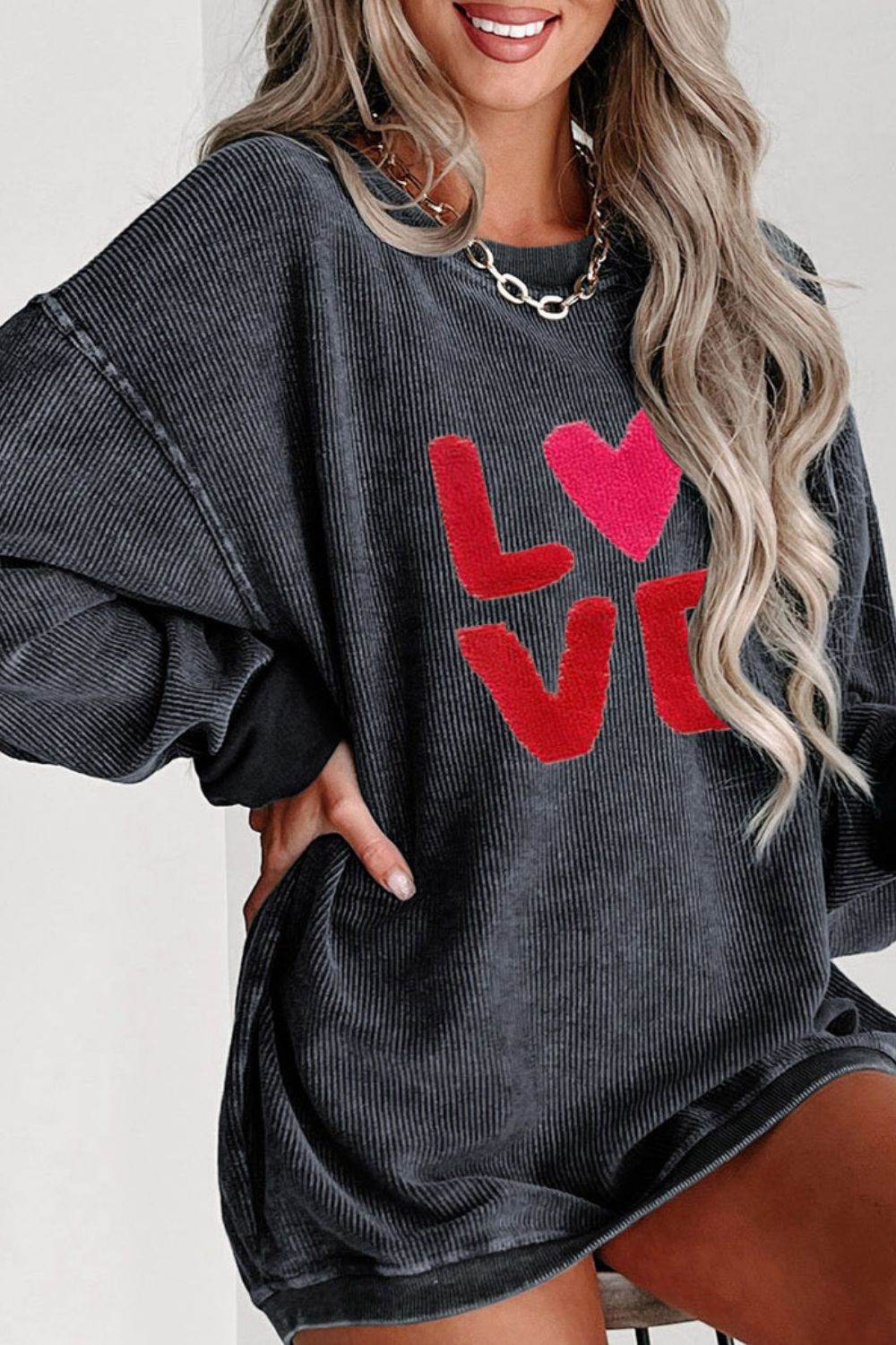 Valentine’s Day LOVE Round Neck Long Sleeve Sweatshirt for a perfect OOTD – dress to impress outfits from Amexza