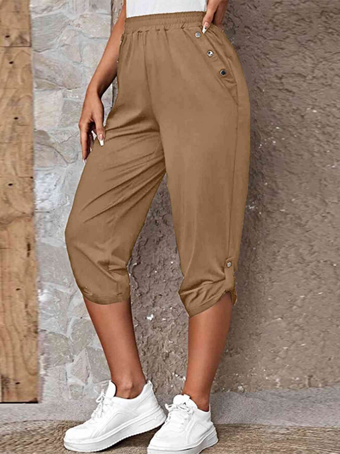 Full Size Roll-Tab Capris Pants for a perfect OOTD – dress to impress outfits from Amexza