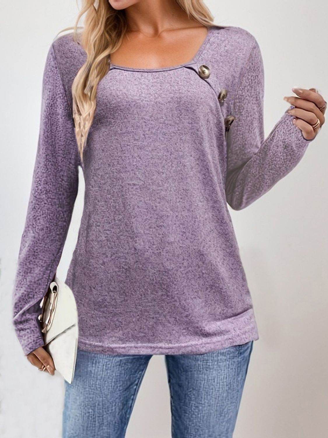 Square Neck Long Sleeve T-Shirt Lavender for a perfect OOTD – dress to impress outfits from Amexza