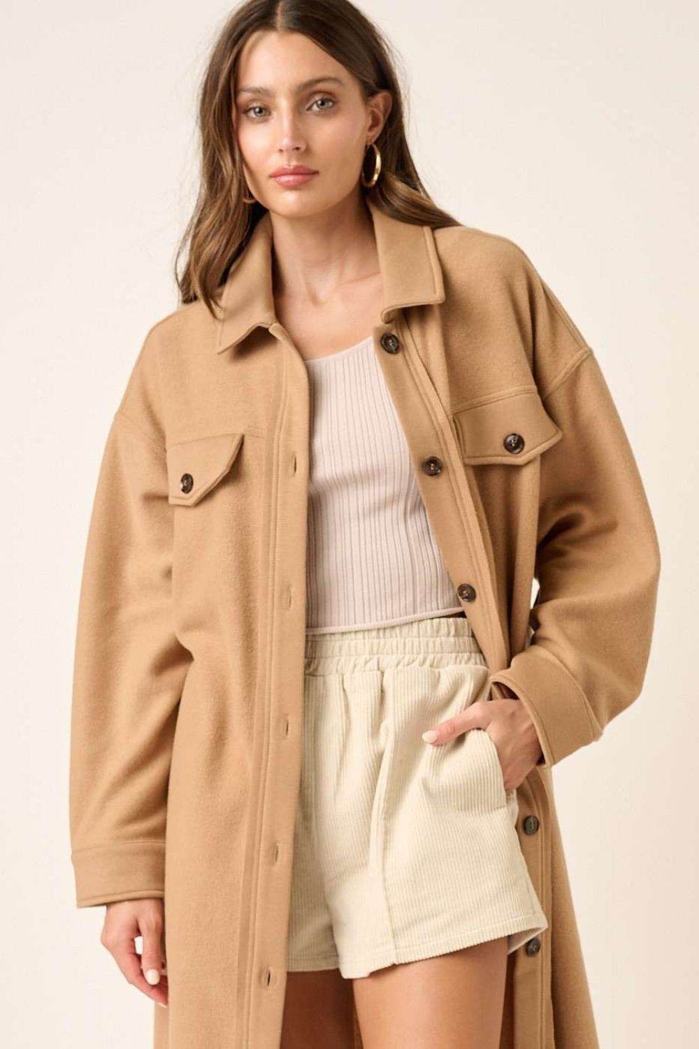 Mittoshop Button Up Drop Shoulder French Terry Longline Jacket for a perfect OOTD – dress to impress outfits from Amexza