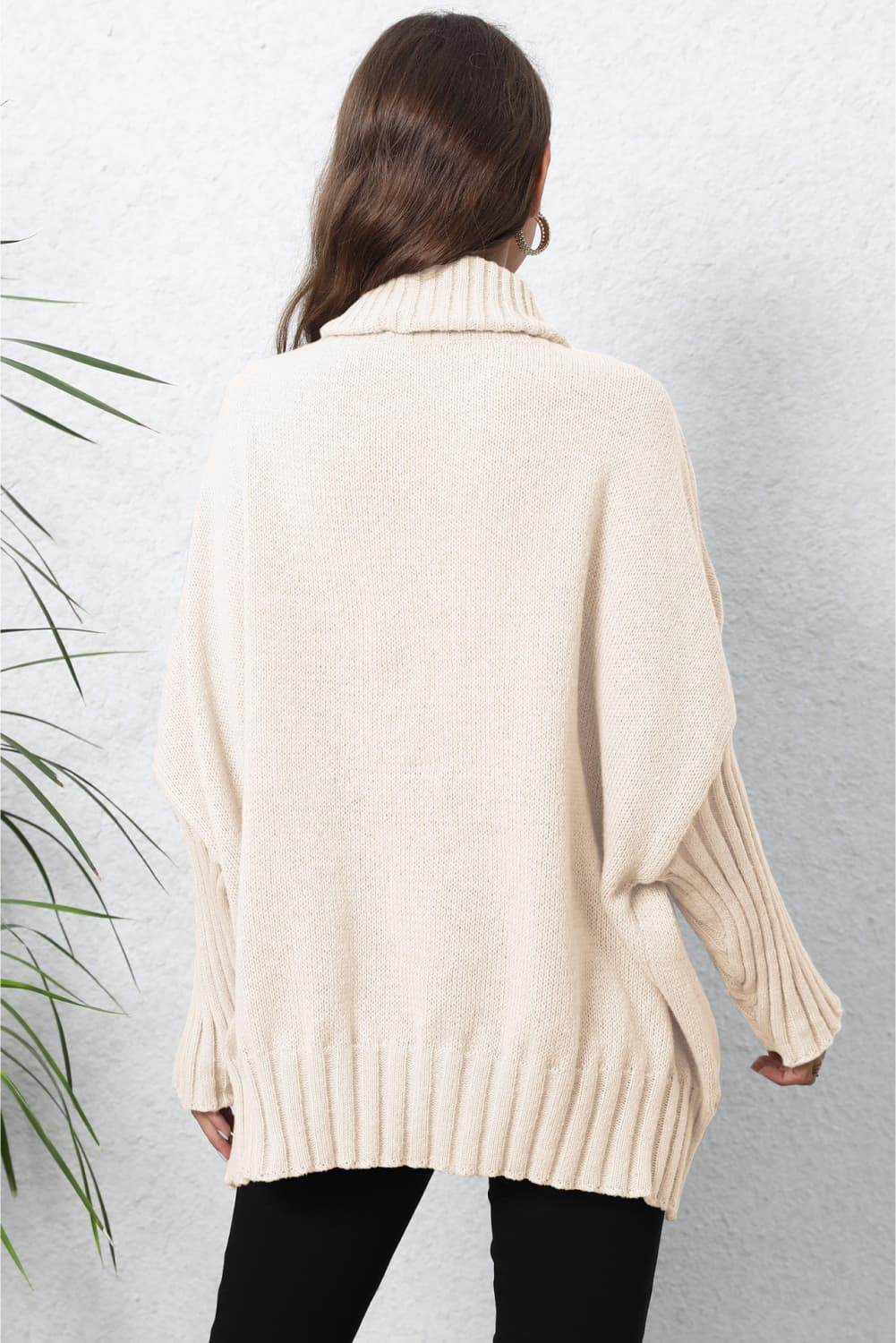 Turtle Neck Long Sleeve Ribbed Sweater - Amexza