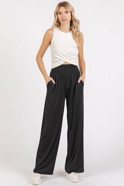 Mittoshop Stretch Banded Waist Wide Leg Pants with Pockets for a perfect OOTD – dress to impress outfits from Amexza