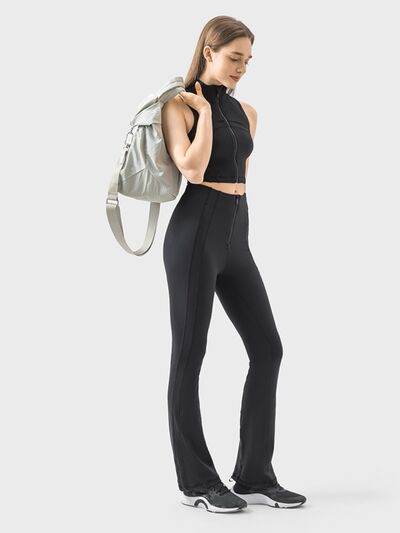 Millennia Zipper Detail High Waist Active Pants - Amexza