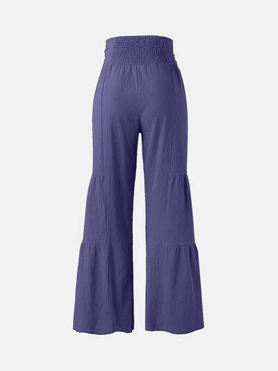 Tied Ruched Wide Leg Pants - Amexza