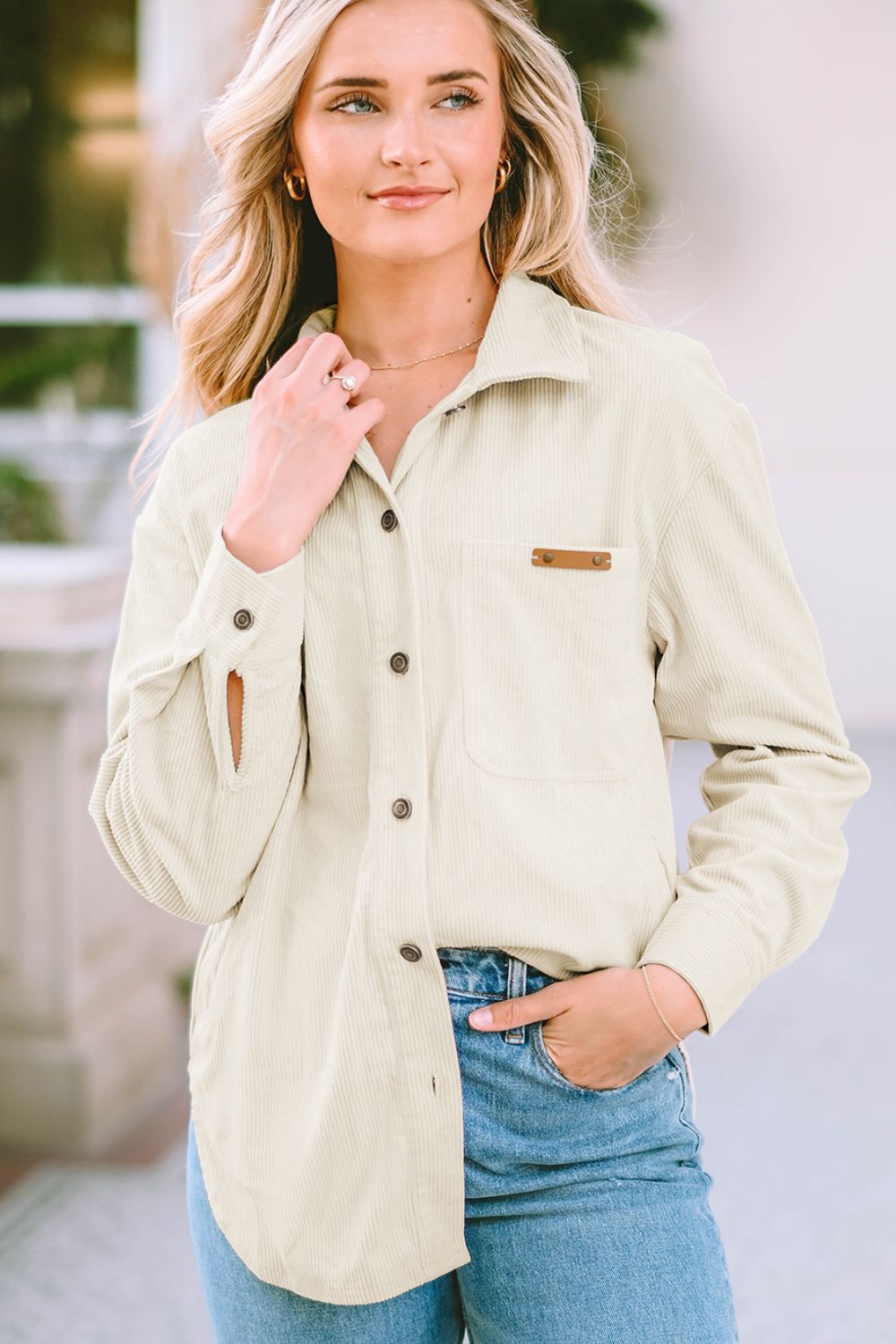 Corduroy Button Up Pocketed Shacket for a perfect OOTD – dress to impress outfits from Amexza