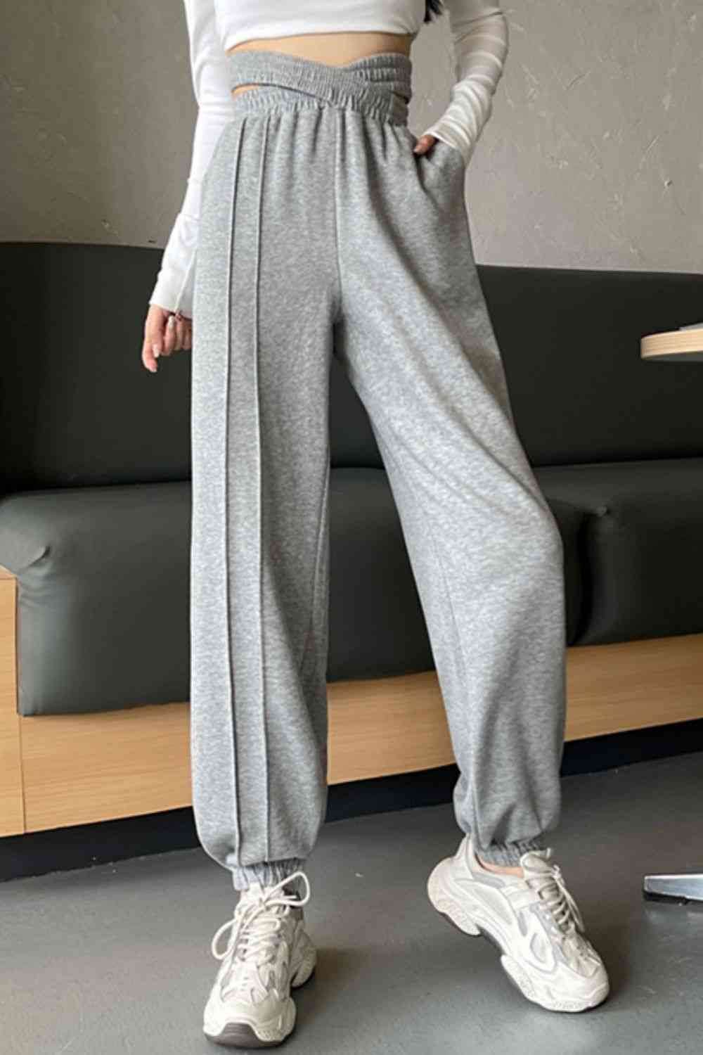 Crisscross Long Sweatpants Gray Dawn One Size for a perfect OOTD – dress to impress outfits from Amexza