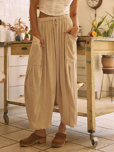 Full Size Wide Leg Pants with Pockets Tan for a perfect OOTD – dress to impress outfits from Amexza