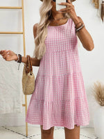 Plaid Round Neck Sleeveless Mini Dress Blush Pink for a perfect OOTD – dress to impress outfits from Amexza