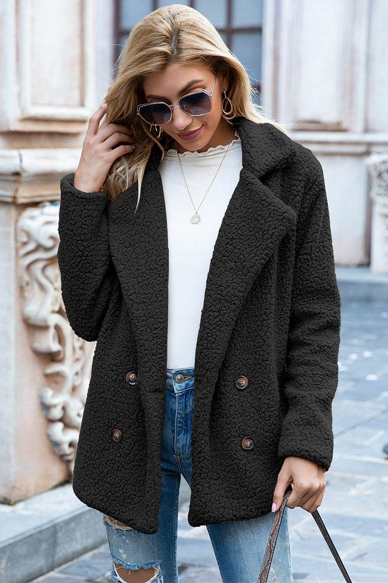 Ivy Lane Full Size Lapel Collar Sherpa Coat Black for a perfect OOTD – dress to impress outfits from Amexza