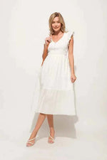 And The Why Ruffle Sleeve Front Smocked Tiered Midi Dress