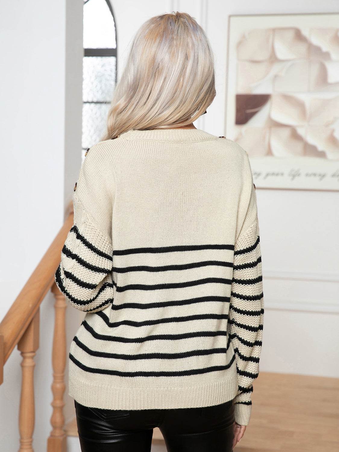 Striped Round Neck Cable-Knit Sweater for a perfect OOTD – dress to impress outfits from Amexza