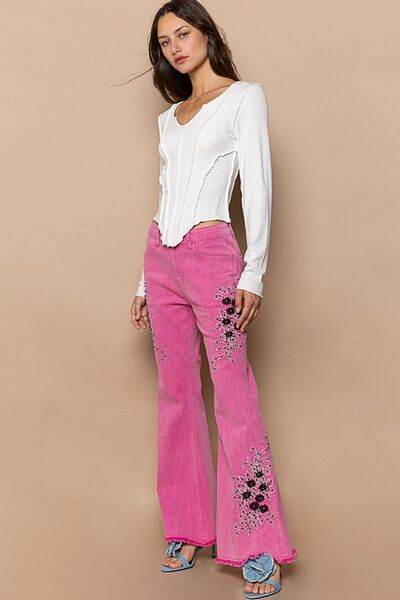 POL Raw Hem Embroidered Flare Pants for a perfect OOTD – dress to impress outfits from Amexza