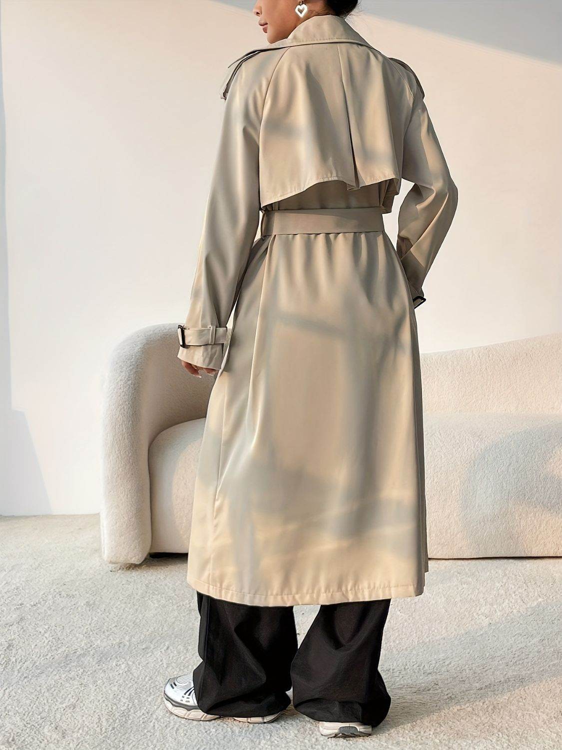 Collared Neck Long Sleeve Longline Trench Coat for a perfect OOTD – dress to impress outfits from Amexza