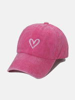 Embroidered Heart Washed Cotton Baseball Cap Hot Pink One Size for a perfect OOTD – dress to impress outfits from Amexza