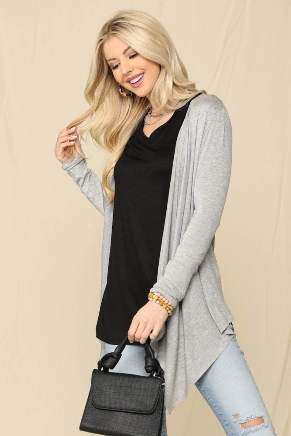 Celeste Full Size Open Front Knit Cardigan - Amexza