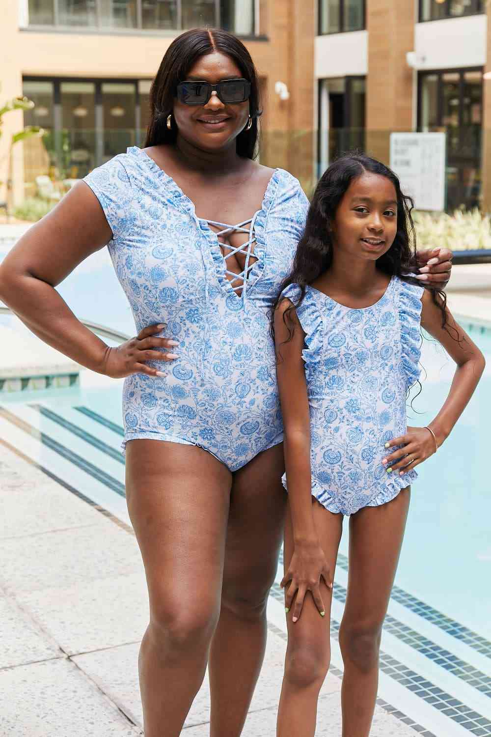 Marina West Swim Bring Me Flowers V-Neck One Piece Swimsuit In Thistle Blue for a perfect OOTD – dress to impress outfits from Amexza