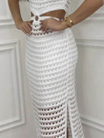 Cutout Slit Round Neck Sweater Dress for a perfect OOTD – dress to impress outfits from Amexza