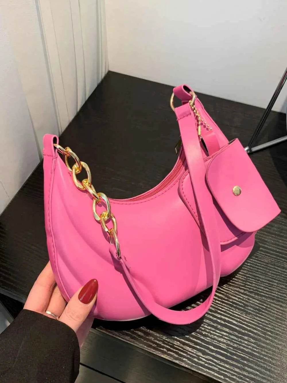 PU Leather Shoulder Bag with EarPods Bag Hot Pink One Size for a perfect OOTD – dress to impress outfits from Amexza
