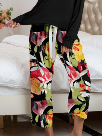 Round Neck Top and Printed Pants Lounge Set for a perfect OOTD – dress to impress outfits from Amexza