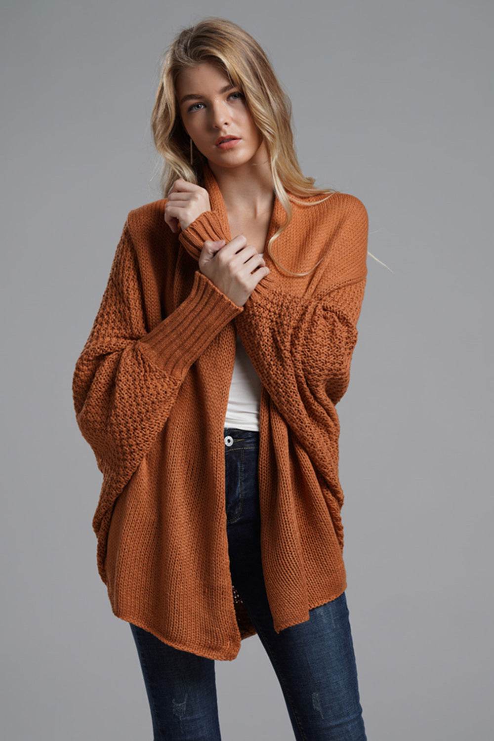 Open Front Batwing Sleeve Cardigan Terracotta One Size for a perfect OOTD – dress to impress outfits from Amexza