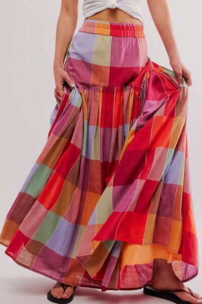 Color Block Elastic Waist Maxi Skirt Plaid for a perfect OOTD – dress to impress outfits from Amexza