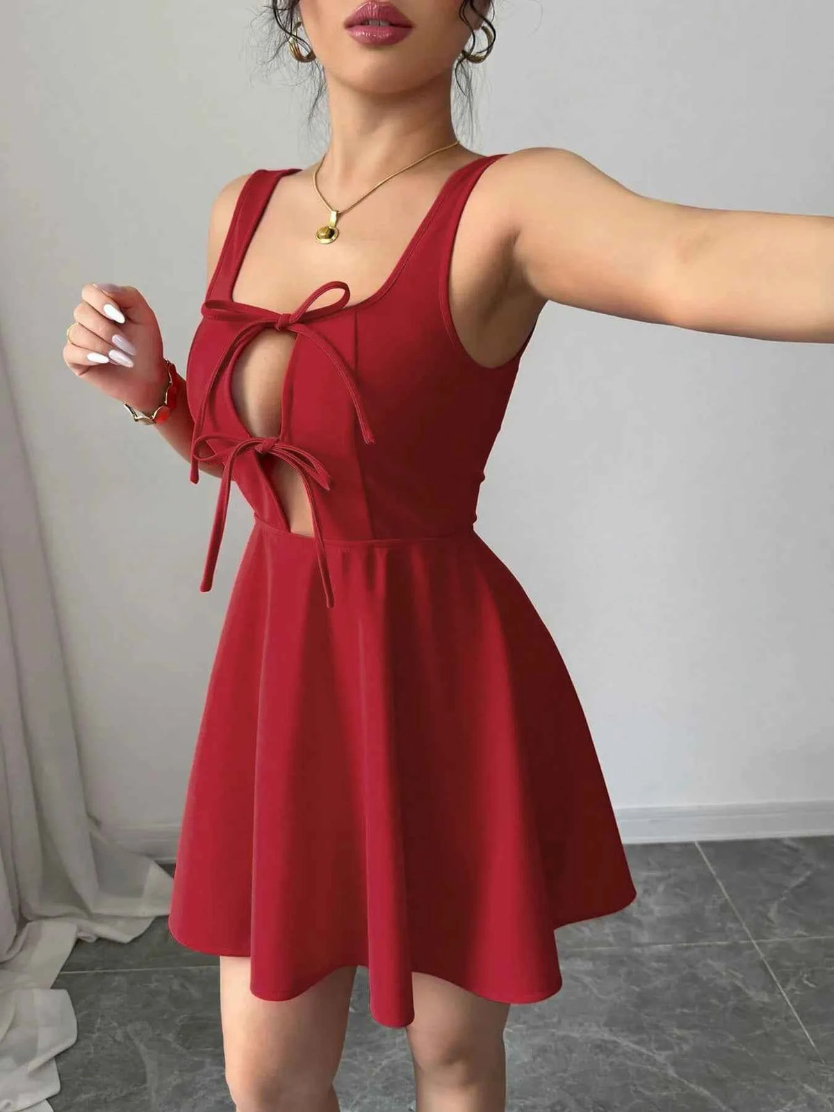 Tie Front Wide Strap Dress