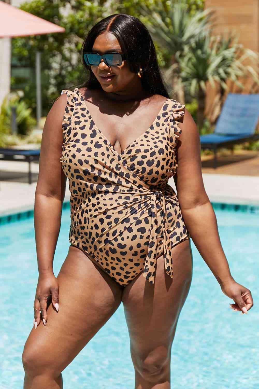 Marina West Swim Full Size Float On Ruffle Faux Wrap One-Piece in Leopard for a perfect OOTD – dress to impress outfits from Amexza