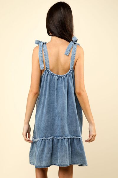 VERY J Shoulder Tie Washed Denim Mini Dress for a perfect OOTD – dress to impress outfits from Amexza