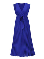 Tied Surplice Cap Sleeve Pleated Dress - Amexza