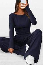 Round Neck Long Sleeve Top and Pants Set for a perfect OOTD – dress to impress outfits from Amexza