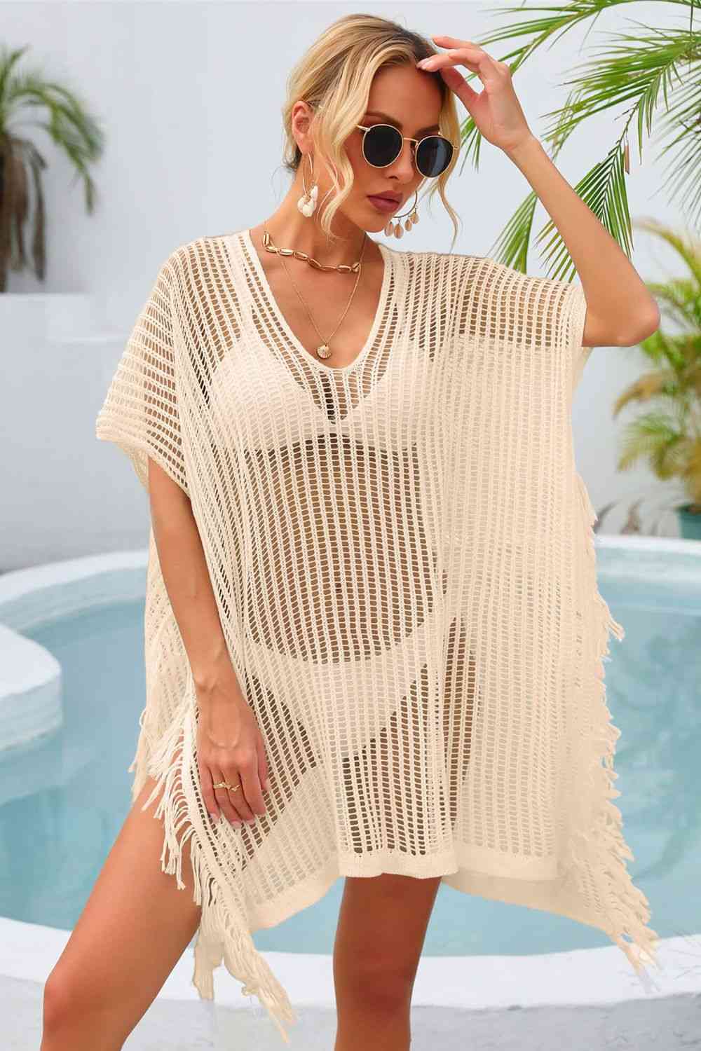 Angel Wings Fringe Trim Openwork Cover Up for a perfect OOTD – dress to impress outfits from Amexza