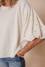 Pearl Detail Round Neck Half Sleeve Blouse for a perfect OOTD – dress to impress outfits from Amexza