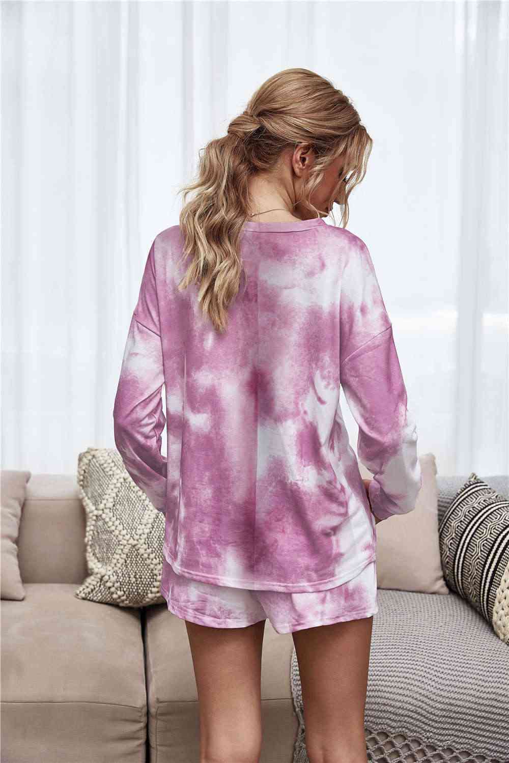 Tie-Dye Dropped Shoulder Top and Shorts Lounge Set for a perfect OOTD – dress to impress outfits from Amexza