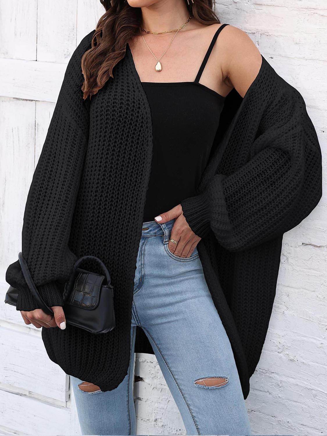 Open Front Dropped Shoulder Longline Cardigan - Amexza