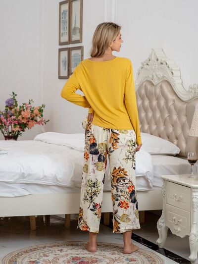 Round Neck Top and Printed Pants Lounge Set for a perfect OOTD – dress to impress outfits from Amexza