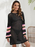 Openwork Contrast Long Sleeve Cover-Up for a perfect OOTD – dress to impress outfits from Amexza