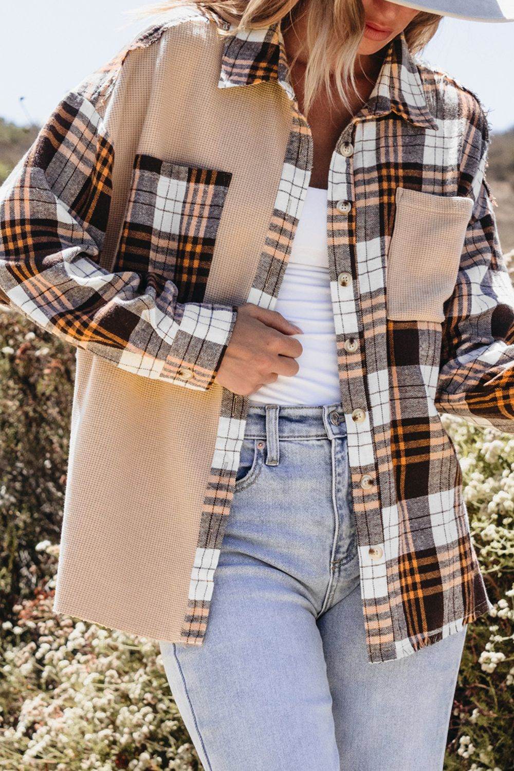 Plaid Button Up Long Sleeve Shacket for a perfect OOTD – dress to impress outfits from Amexza