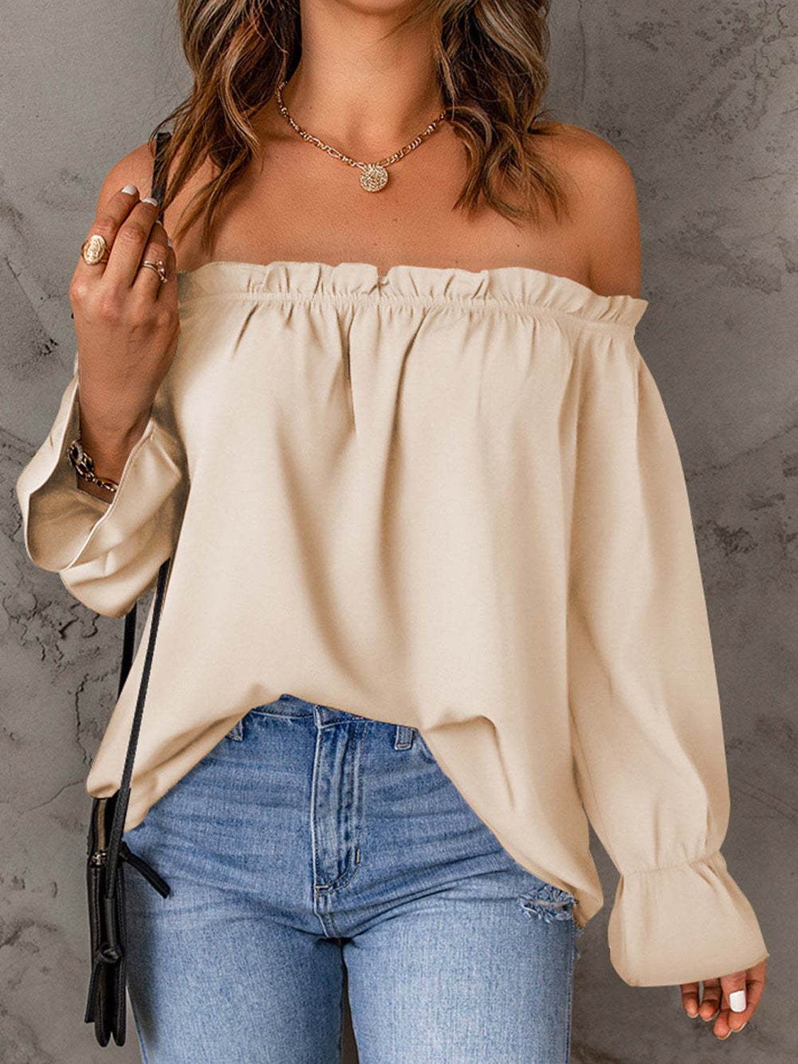 Off-Shoulder Flounce Sleeve Blouse for a perfect OOTD – dress to impress outfits from Amexza