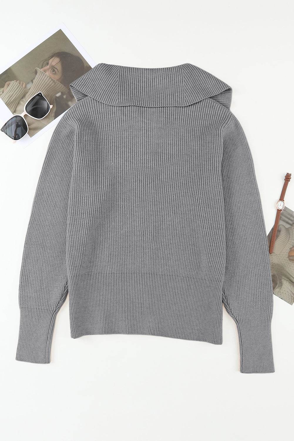 Zip Up Long Sleeve Cardigan - Amexza