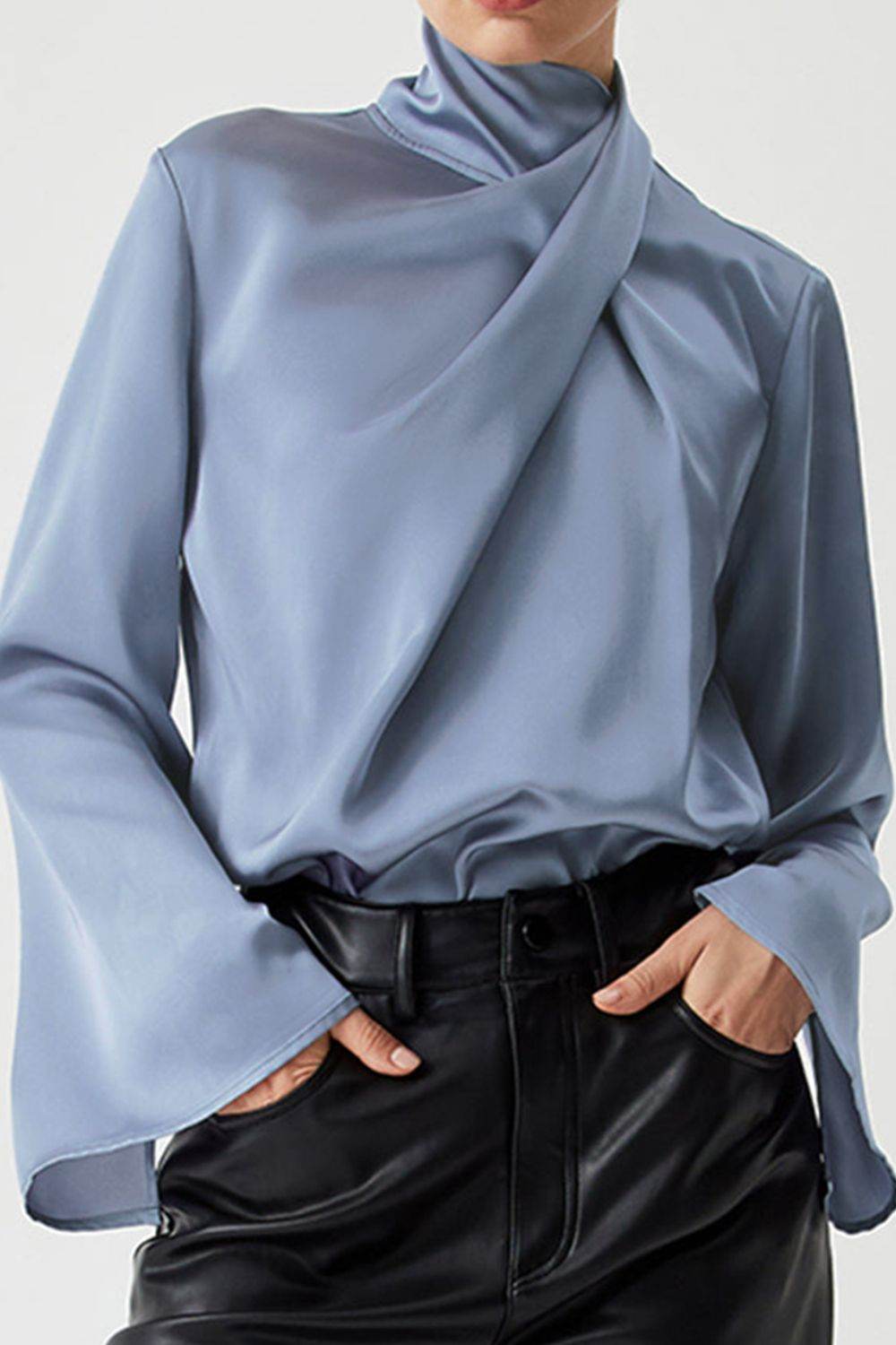Cutout Turtleneck Long Sleeve Blouse - Amexza