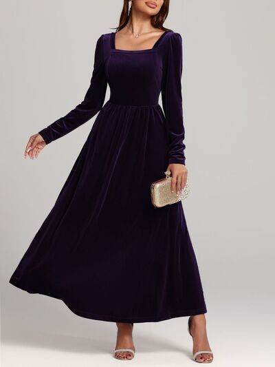 Velvet Square Neck Long Sleeve Dress Violet for a perfect OOTD – dress to impress outfits from Amexza