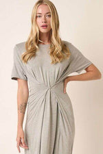 Mittoshop Side Slit Round Neck Short Sleeve Dress Heather Grey for a perfect OOTD – dress to impress outfits from Amexza