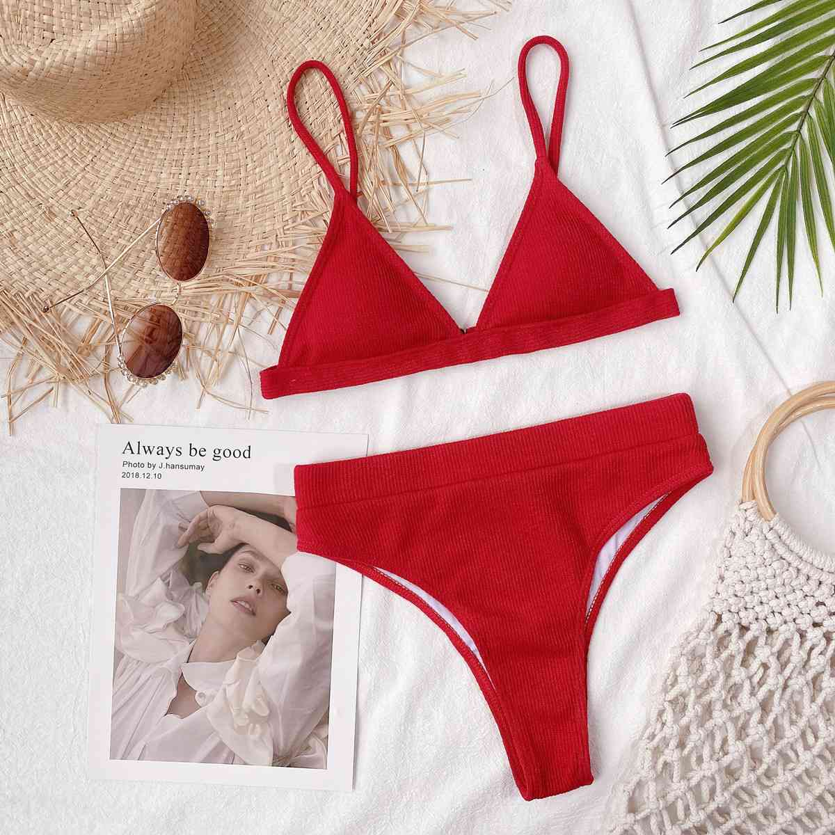 Spaghetti Strap Ribbed Bikini Set for a perfect OOTD – dress to impress outfits from Amexza