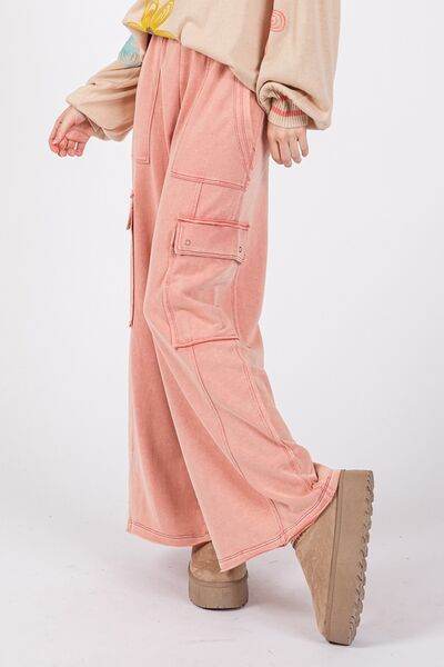 SAGE + FIG Knit Terry Mineral Wash Wide Leg Pants - Amexza