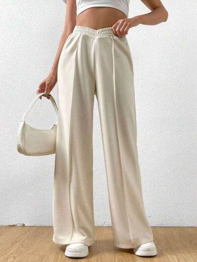 Elastic Waist Wide Leg Pants Cream for a perfect OOTD – dress to impress outfits from Amexza