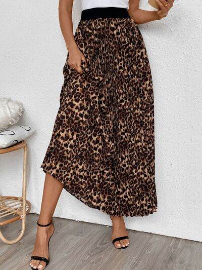 Perfee Pleated Leopard Maxi Skirt for a perfect OOTD – dress to impress outfits from Amexza