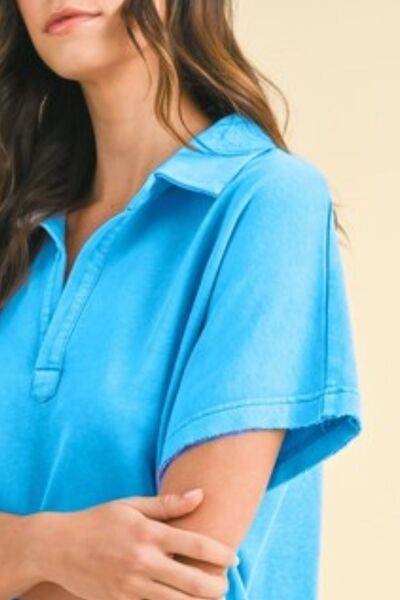 Annie Wear Mineral Washed Johnny Collar Short Sleeve Dress for a perfect OOTD – dress to impress outfits from Amexza